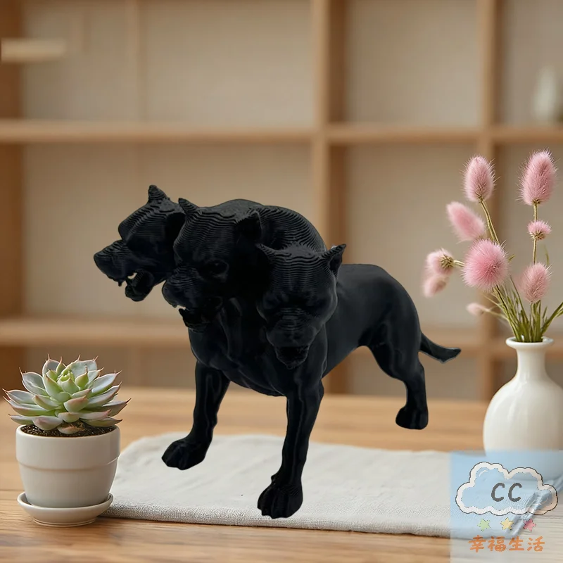 Cerberus Three-Headed Dog Statue, Gothic Style Black Sculpture, Collector's Desktop Ornament for Home Office Horror Dark Decor