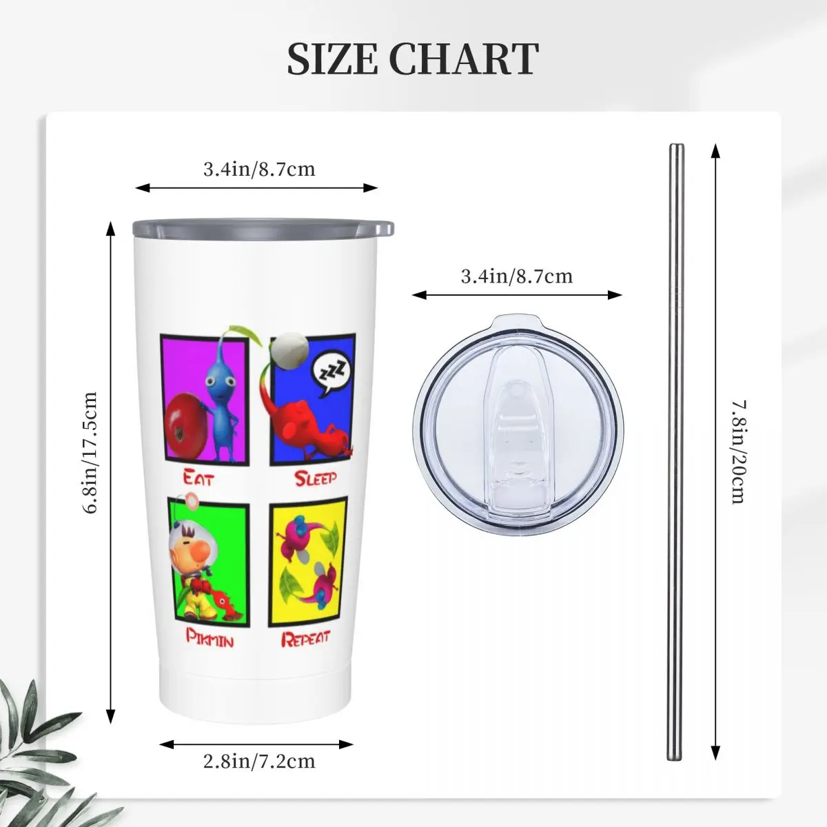 Eat Sleep Pikmin Repeat Stainless Steel Tumbler Vacuum Insulated Mugs Thermal Cold Bottle Straw With Lid 20oz