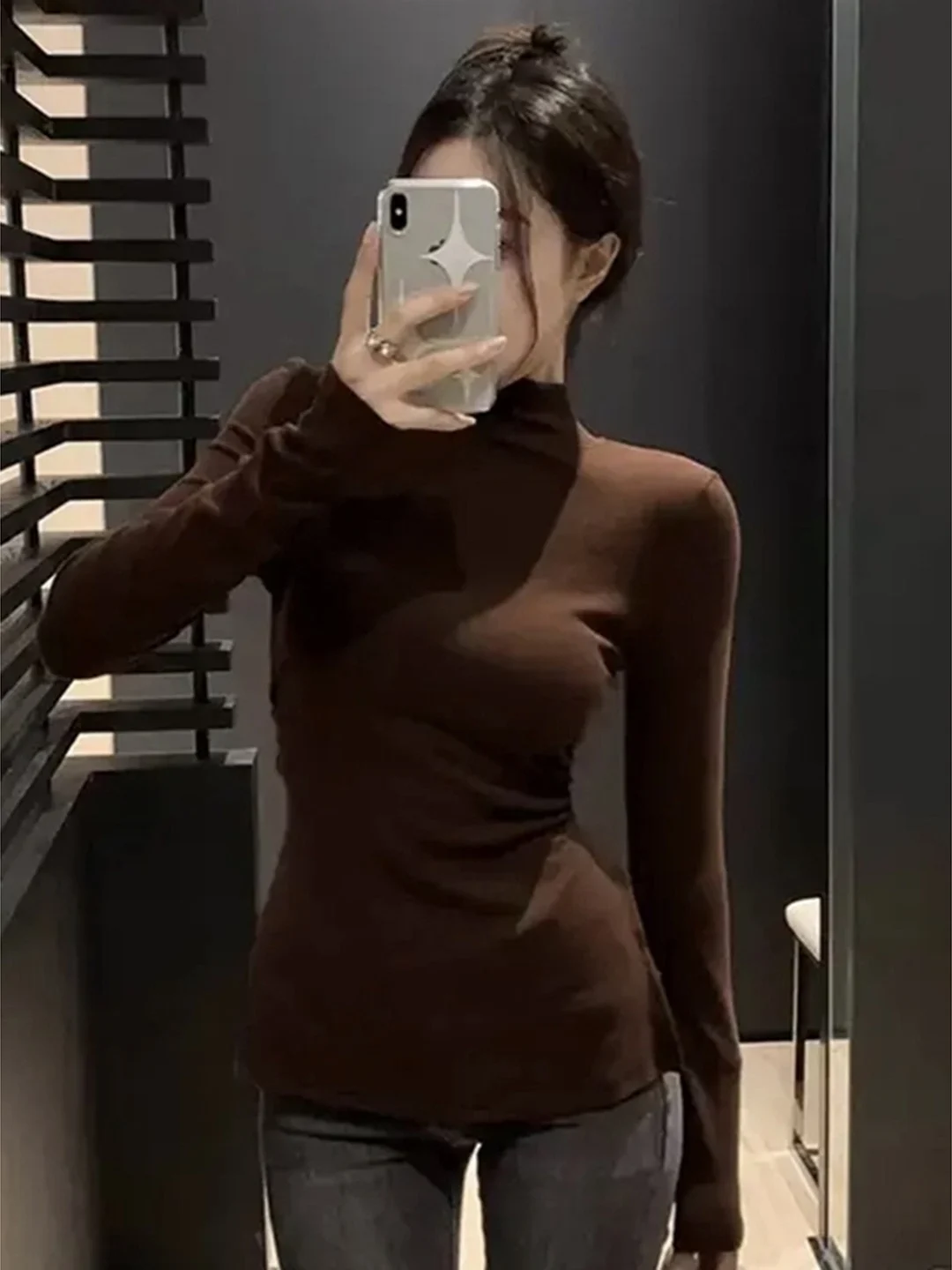 Thiened Long Sve Base irt Roupa interna de inverno feminina f gola alta design de emagrecimento Split Dervo Long irt