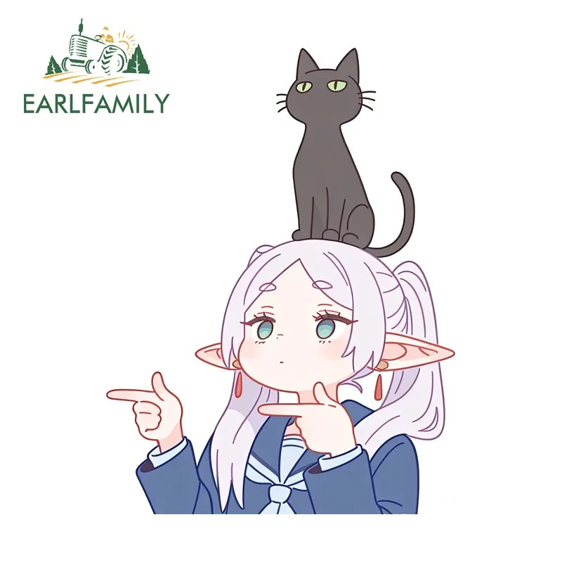 EARLFAMILY Frieren Anime Car Sticker Cute Scratch Proof Windows Sun Visor Vinyl Decal Personality Waterproof Car Door Protector