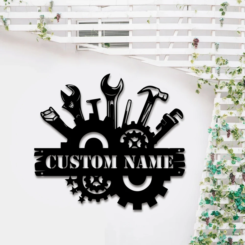 

1pc Hammer wrench gear repair Custom Name Metal Wall Signs Metal Wall Plaque For Wall Decor