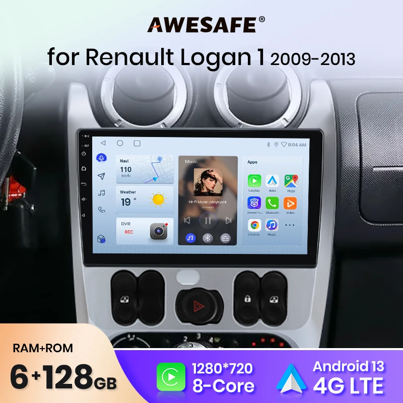 AWESAFE Wireless CarPlay Android Auto Radio for Renault Logan 1 Sandero 2009 2010 2011 - 2013 Multimedia Car Intelligent Systems