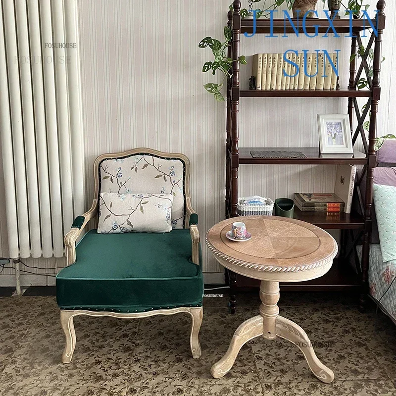 Retro Solid Wood Living Room Chairs Leisure Backrest Armchair Living Room Single Sofa Chair Tiger Chair American Home Furniture