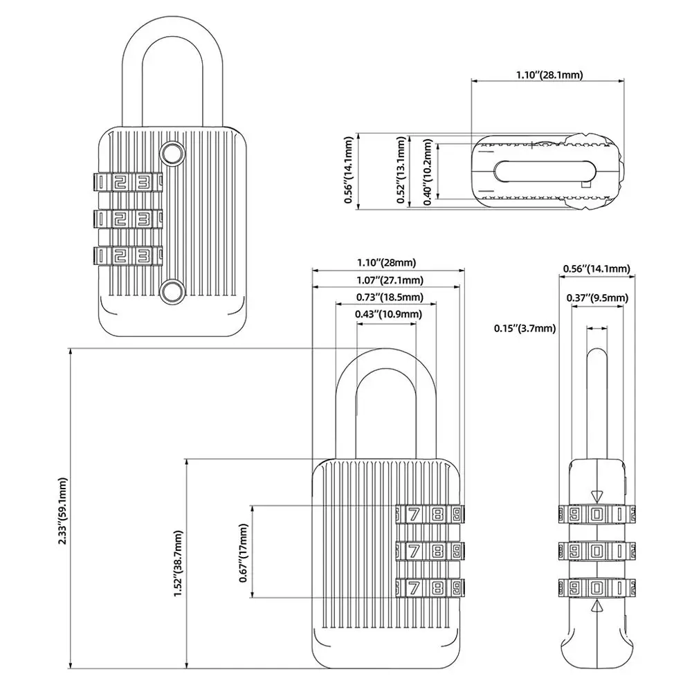 Zinc alloy 3 Digit Password Lock NEW Safe Anti-theft Luggage Combination Lock Dormitory Cabinet Padlock Travel Outdoor