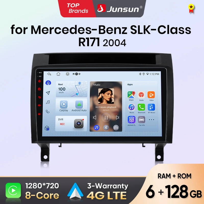 Junsun Android sans fil CarPlay Auto autoradio pour Mercedes Benz classe SLK R171 2004 systèmes intelligents DSP SWC RDS GPS FM BT