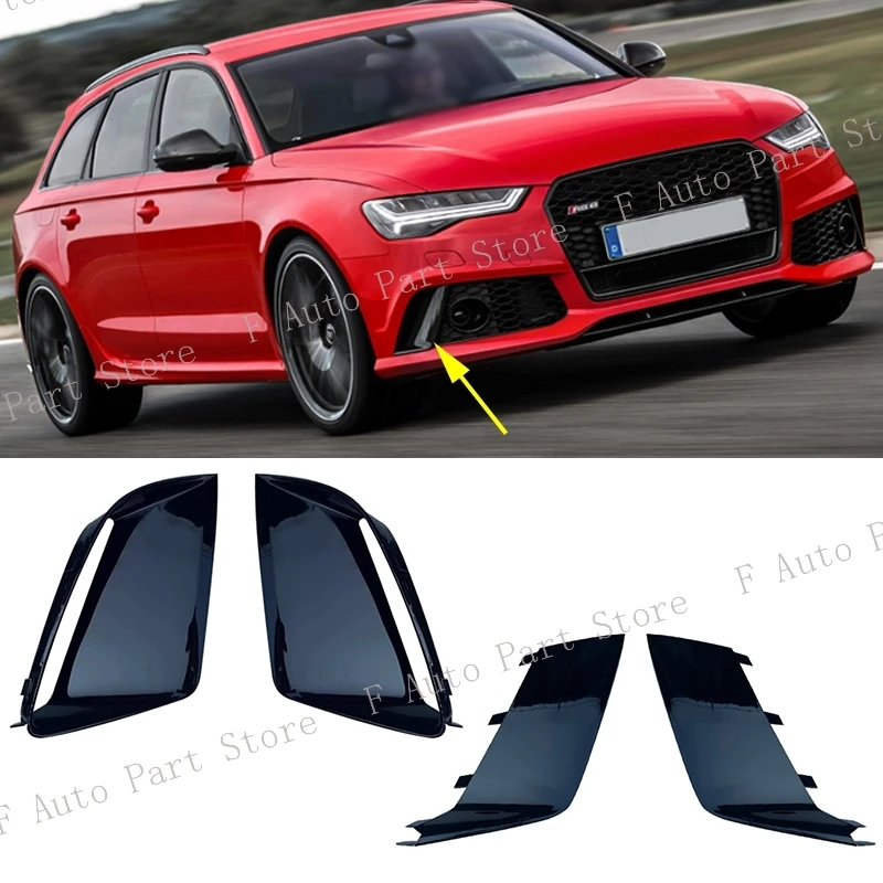 For Audi RS7 2009-2018 RS6 2011-2018 Car Front Bumper Fog Light Lamp Trim Molding Black Cover Frame Shell Cap Hood Lid