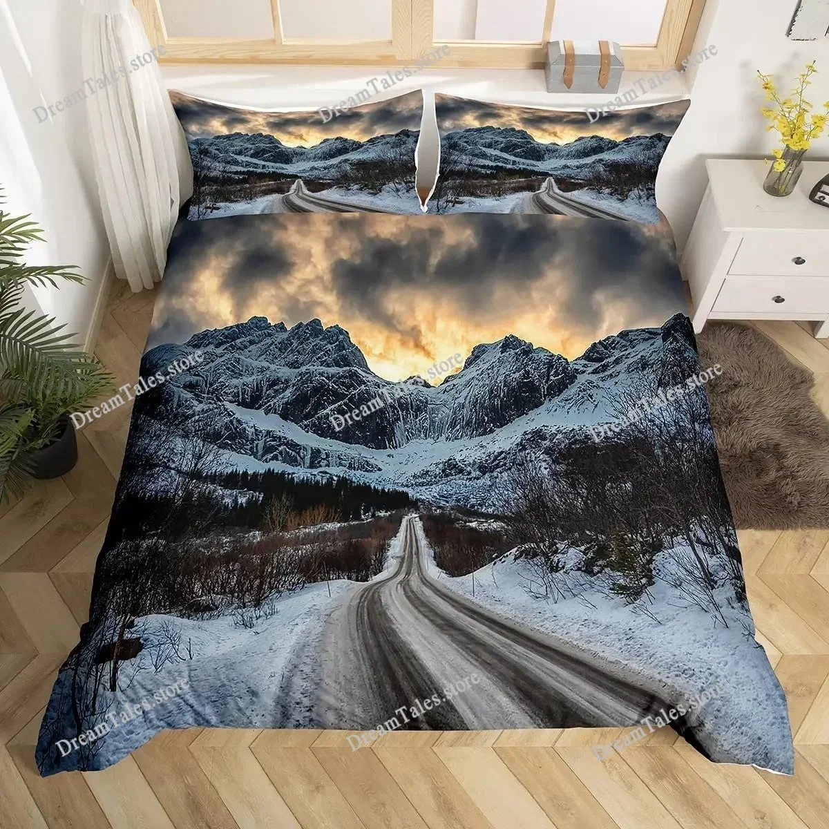 Snow Mountain Duvet Cover Set Iceberg Sunrise Sunset Bedding Set Microfiber Winter Natural Scenery Quilt Cover Single King Size3