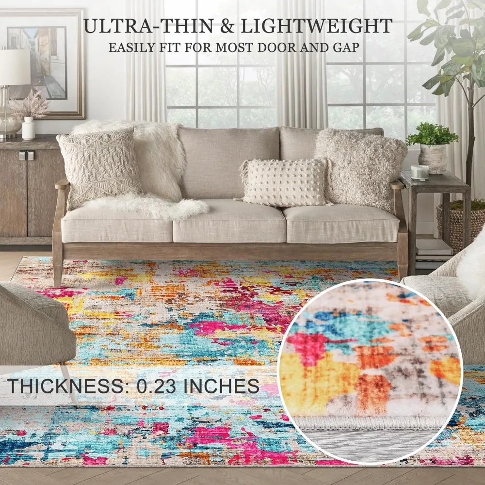 CAROMIO Colorful Abstract Area Rug, 5x7 Boho Washable Living Room Bedroom Rug Modern Non-Slip Non-Shedding Low Pile Area Rug Thr