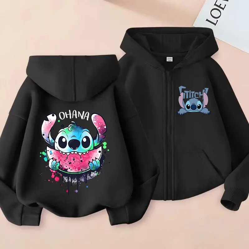 Sudadera con cremallera Stitch para niños, ropa de dibujos animados, sudadera con capucha Lilo y Stitch para niños y niñas, top informal para bebé