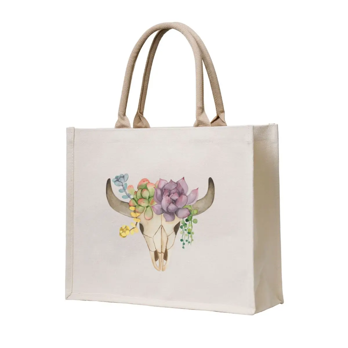 

Succulent Bull Skull (white background) Tote Bag shopping bag logo Women's tote bag Women bags reusable shopping bags