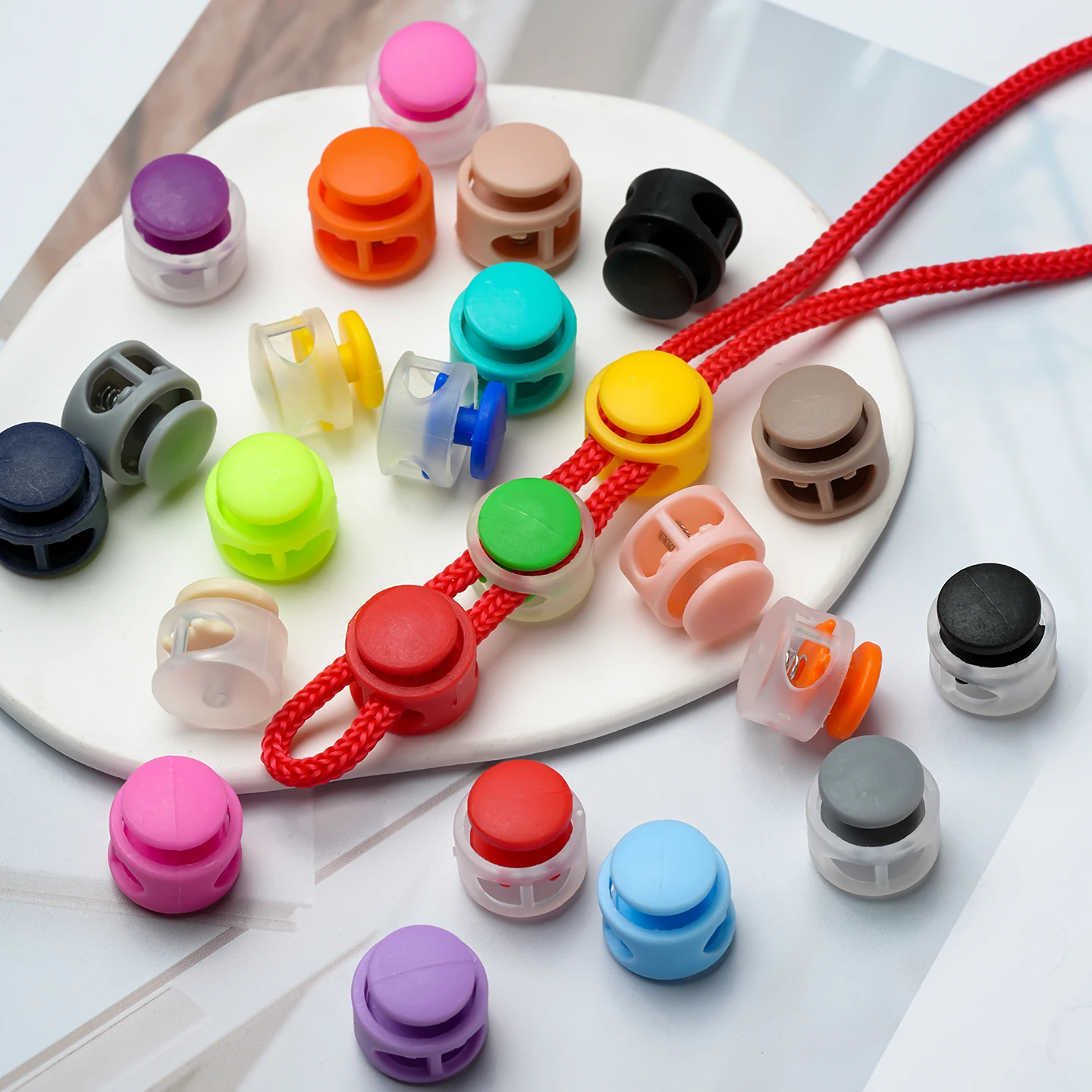 20Pcs 16.5x17mm Colorful Plastic Spring Cord Lock Stopper Rope Clamp Toggle Clip For  Backpack Sportswear Shoelace Lanyard