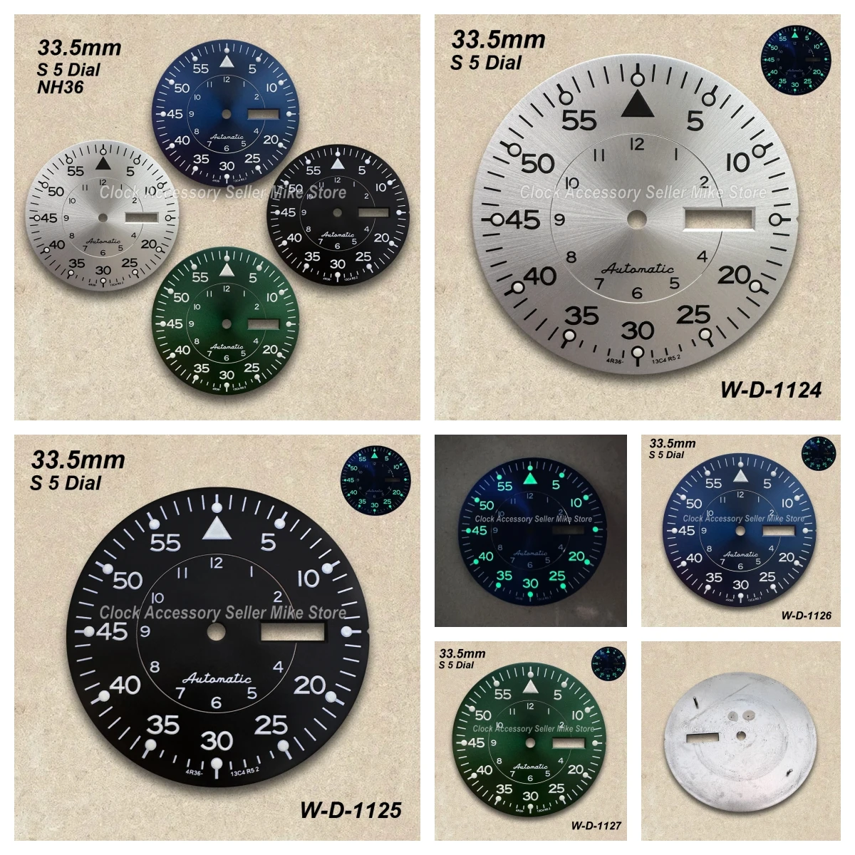 

33.5mm S 5 Logo Sunray Dial Fit NH36/4R36 Movement Green Luminous High Quality Watch Modification Accessories