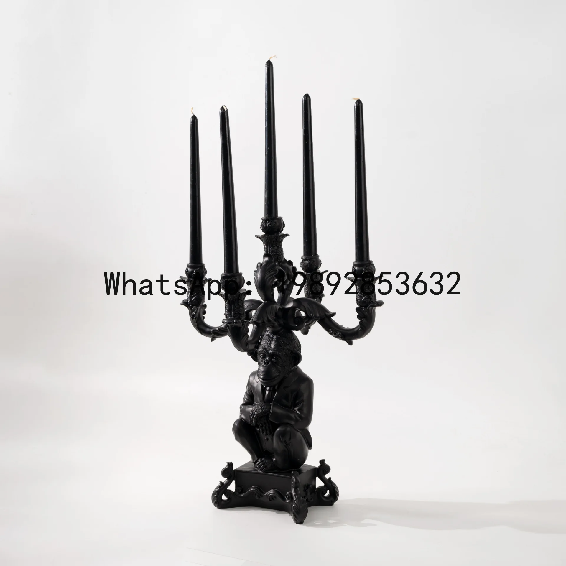 Vintage five-headed candlestick ornament, mid-century modern art abstract animal gorilla candle holder decoration