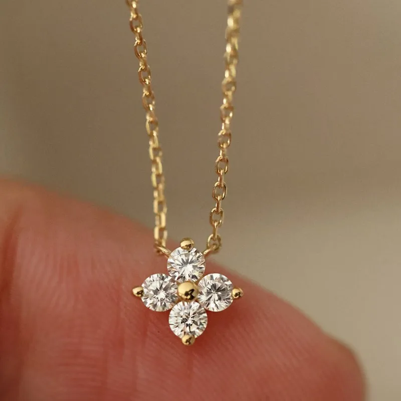 Real 925 Sterling Silver Fashion Sweet Zircon Flower Pendant Necklace For Women Wedding Party Fine S925 Jewelry