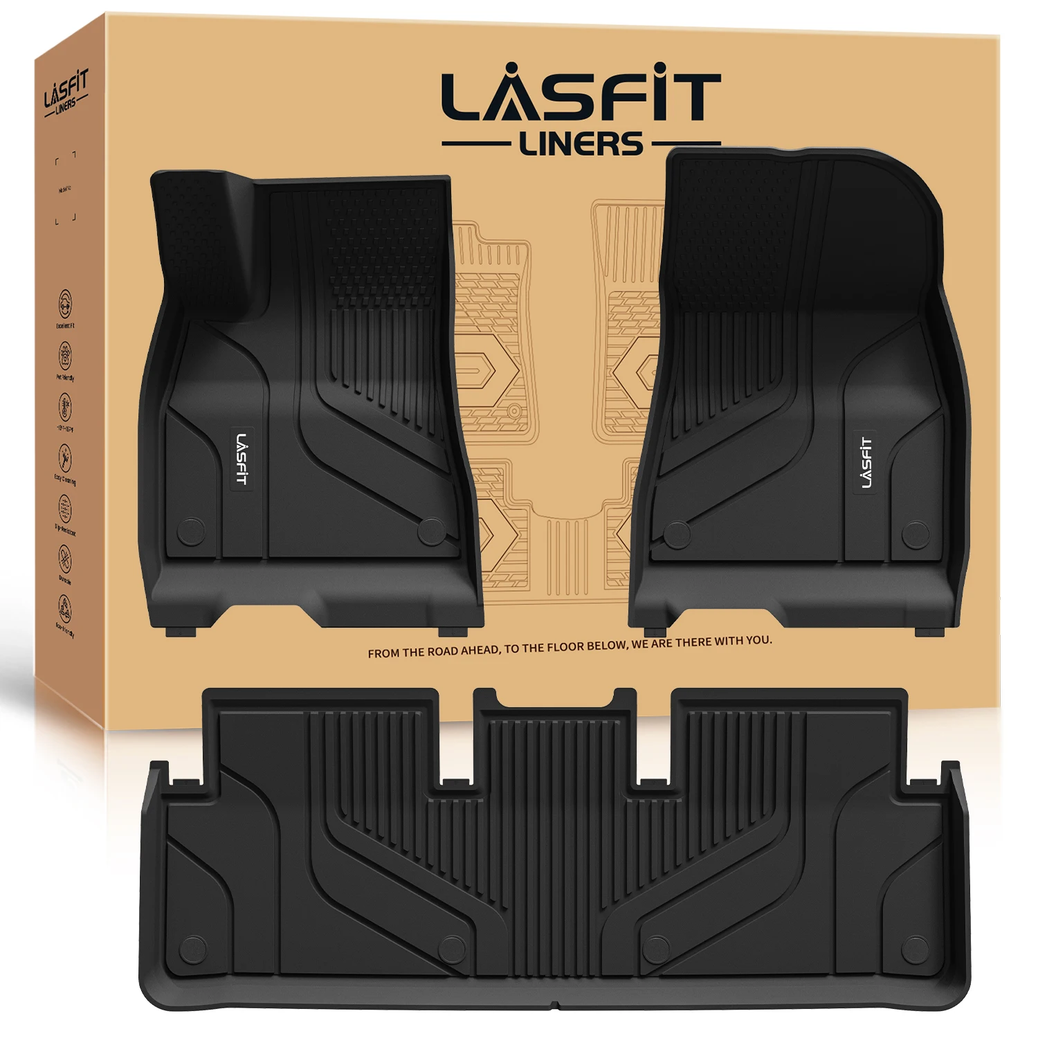 LASFIT Floor Mats Fit for Tesla Model 3 Highland 2024 1st and 2nd Row Set Custom All Weather TPE Black Car Liners