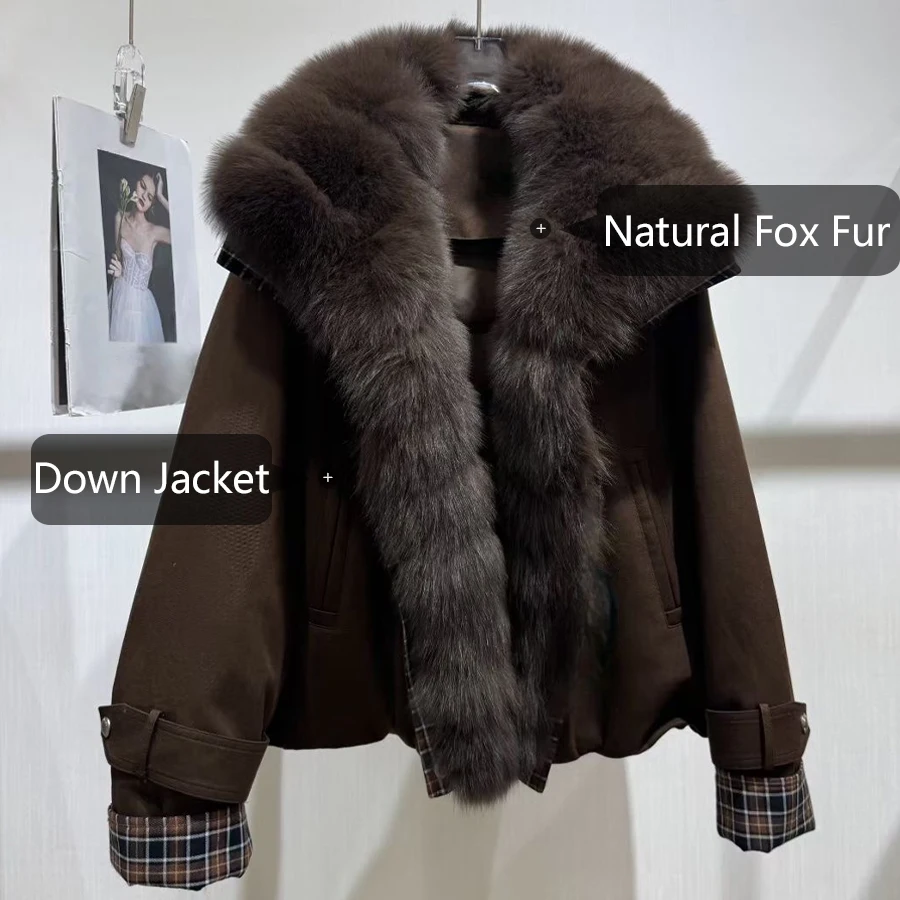 Chaqueta de plumón para mujer con cuello de piel de zorro, chaquetas de invierno cálidas de piel auténtica, abrigo corto de plumón de estilos más vendidos