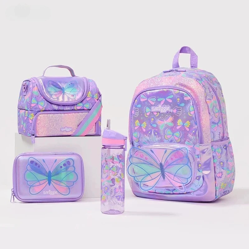 

Australian Smilgle Backpack Purple Butterfly Series Girls Schoolbags Cartoon Meal Bags Backpack Pencil Case Stationery Set Gifts