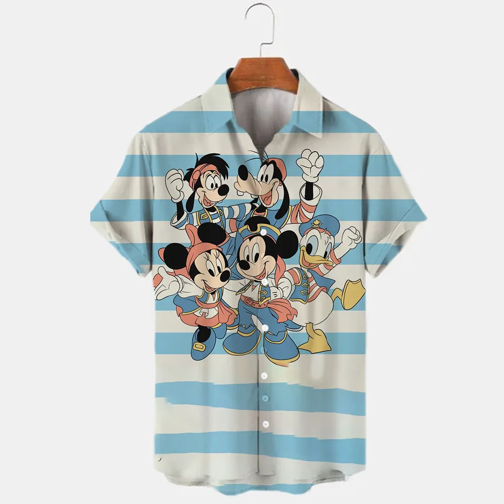 

Mickey Minnie cartoon casual 3D printing summer street new short-sleeved lapel shirt slim men's fashion casual men's tops y2k