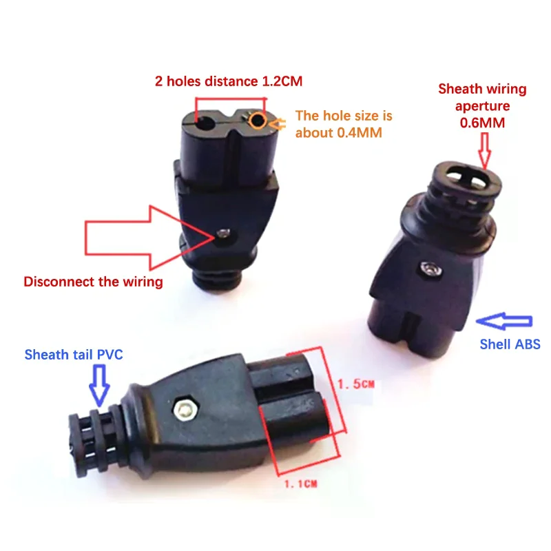 1Pcs C8 Male Power Socket Female Plug Power Outlet Embedded Electric Connector 35mm*15mm AC 2.5A 250v 8-shaped Plug Socket