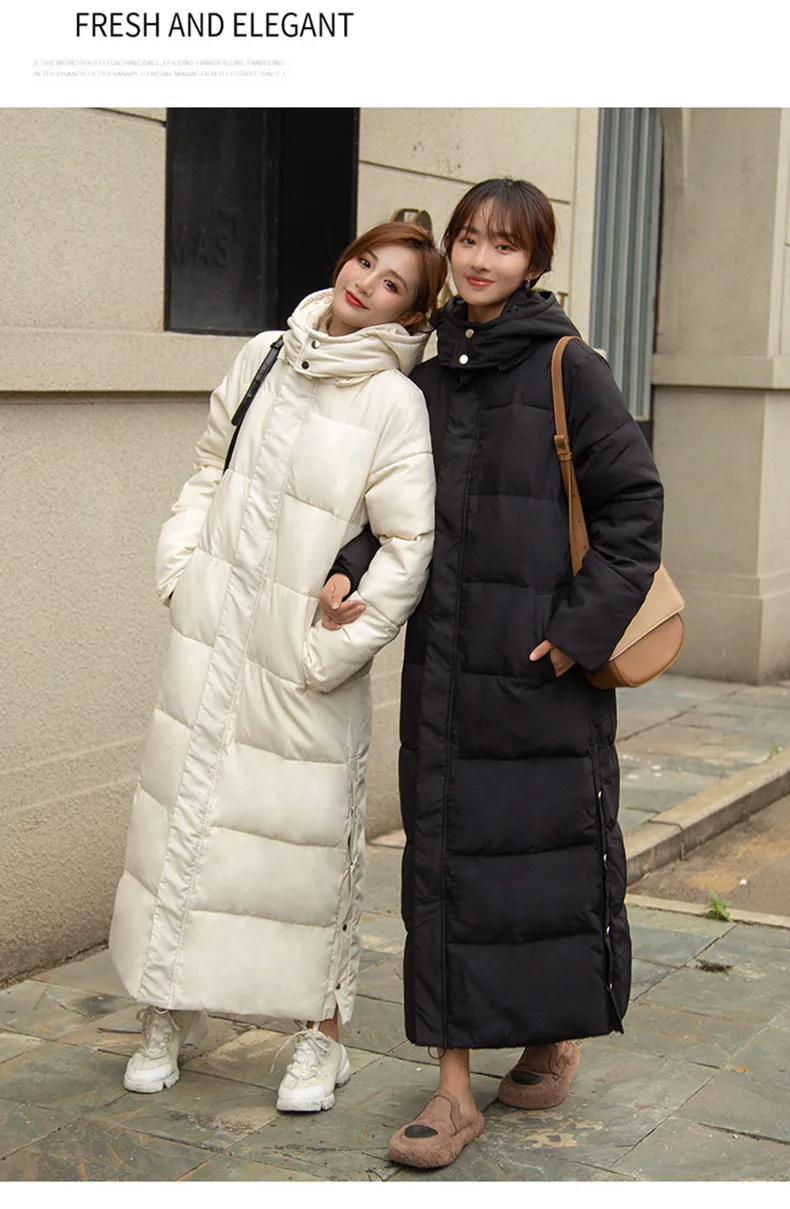 Black Hooded Jacket Coat 2026 Winter Female Thicken Medium Length Down cotton Loose Coats Women's Windproof Long Parka Overcoat