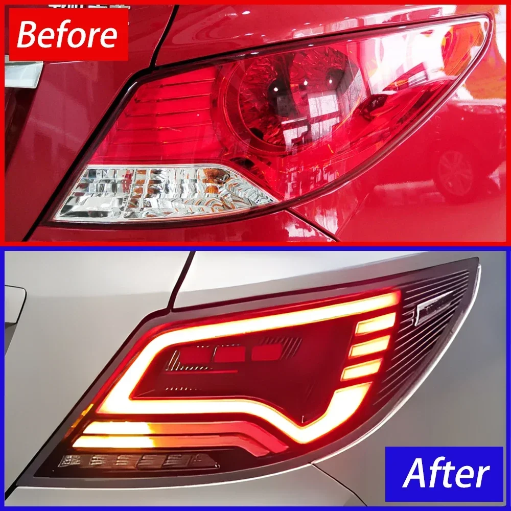 Car Taillights Assembly For Hyundai Verna 2010-2013 LED Auto Rear Back Lamps Upgrade Dynamic Flashing Signal Light Accessories