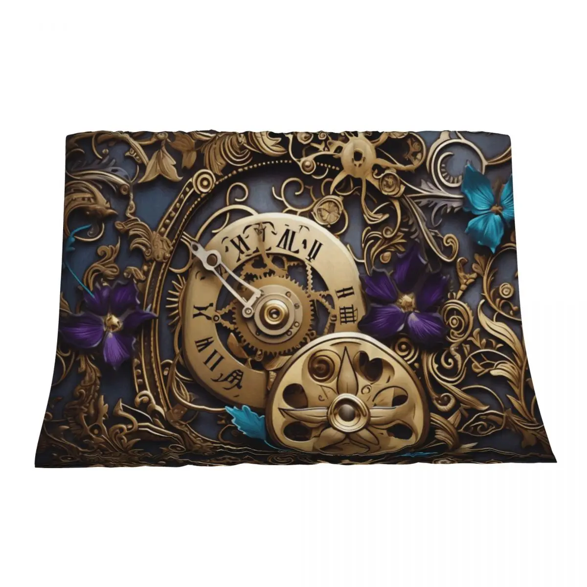 

Steampunk Flowers and Rusty Clockwork with Dark Background Throw Blanket Decorative Beds Warm Sofa Blankets