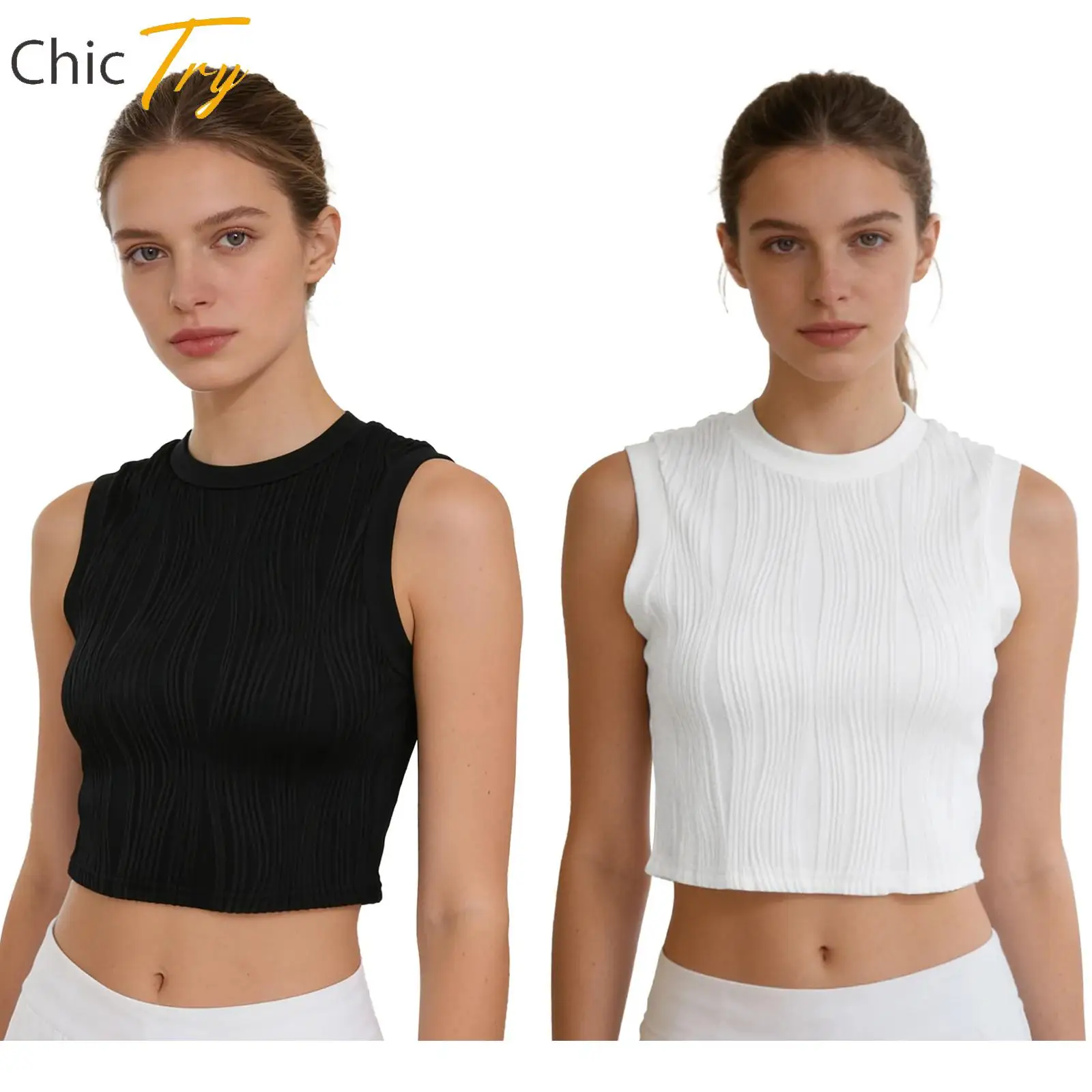 

Womens Sleeveless Ribbed Textured Yoga Vest Quick-drying Slim Fit Crop Top Sportswear for Gym Workout Fitness Running Cycling