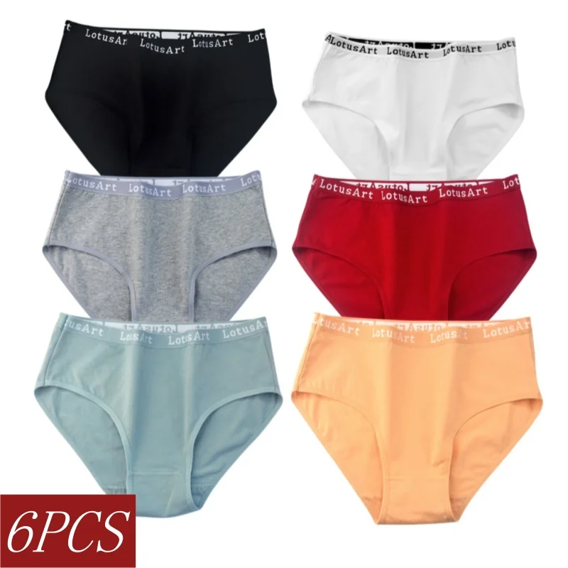 6PCS/Set Cotton Panties Women High Rise Briefs Seamless Underwear Female Underpants Solid Color Pantys M-2XL Comfort Intimates