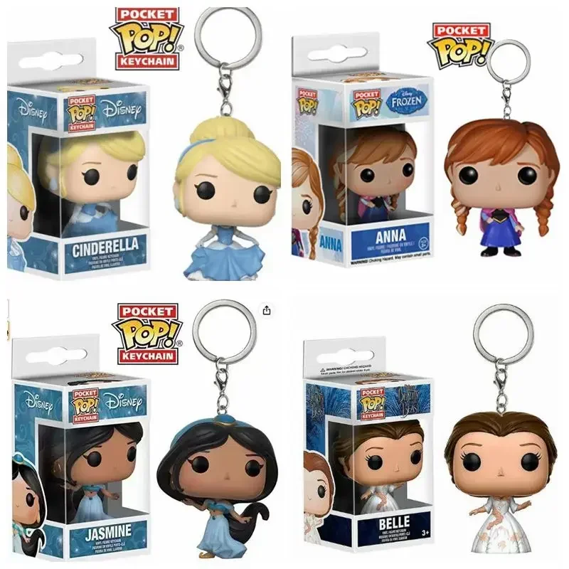 FUNKO Pop Keychain Princess Frozen Anna Doll Belle Ariel Rapunzel Cinderella Jasmine Maui PVC Figure Collection Model Toys Chain