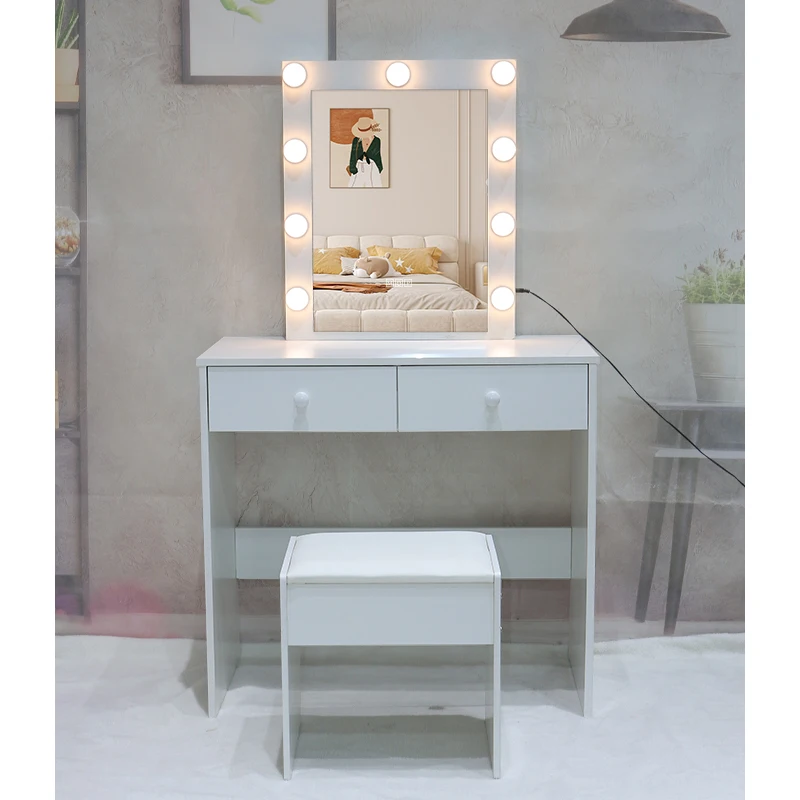 

Новое поступление, прямые продажи с фабрики, туалетный столик для макияжа с 2 ящиками, современные белые светодиодные фонари, набор туалетных столиков для макияжа