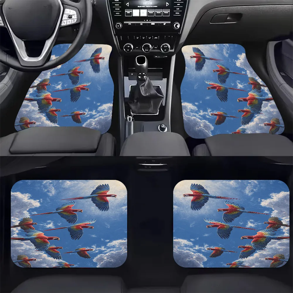 4pcs-Parrots In Flight, Printed Car Floor Mats - Stylish, Easy To Clean, Suitable For All Vehicles, Durable And Provide Lasting