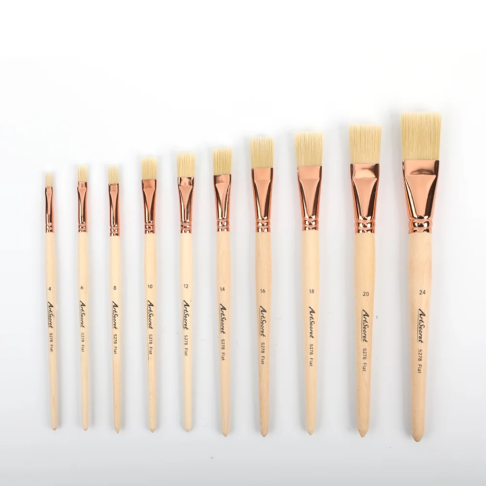 Artsecret-Juego de pinceles de pintura de pelo de nailon, 12 Uds., para pintura al óleo acrílica, pincel plano de dibujo para artistas principiantes, suministros de arte