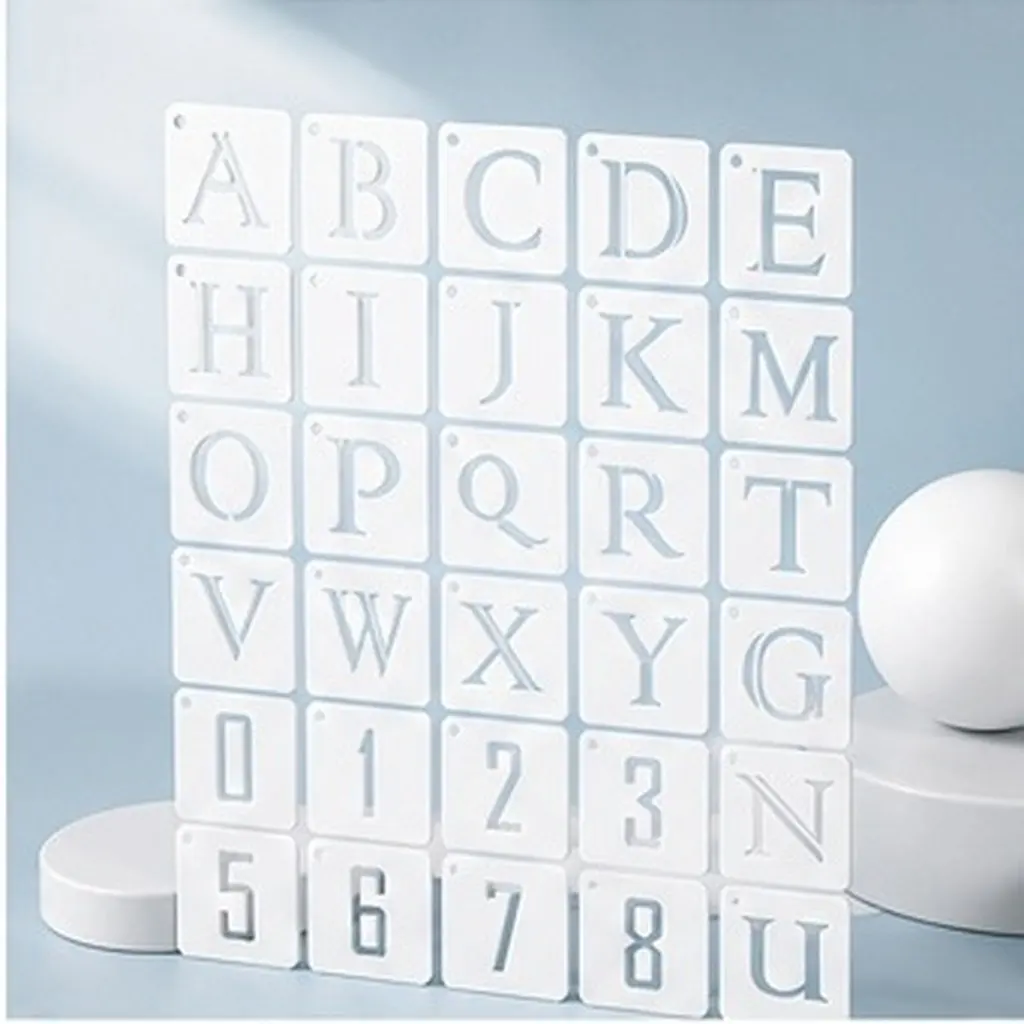 36Pcs Hollow Out Alphabet Number Stencils Set Safe Non Toxic Kids Drawing Templates for Hand Painted Art Craft Decoration