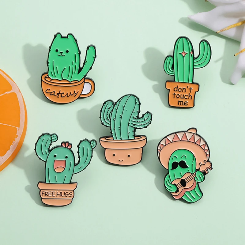 Lovely Cartoon Cactus Enamel Pin Funny Plants Musician Brooch Plant Potted Metal Badge Lapel Backpack Jewelry Gift For Friends