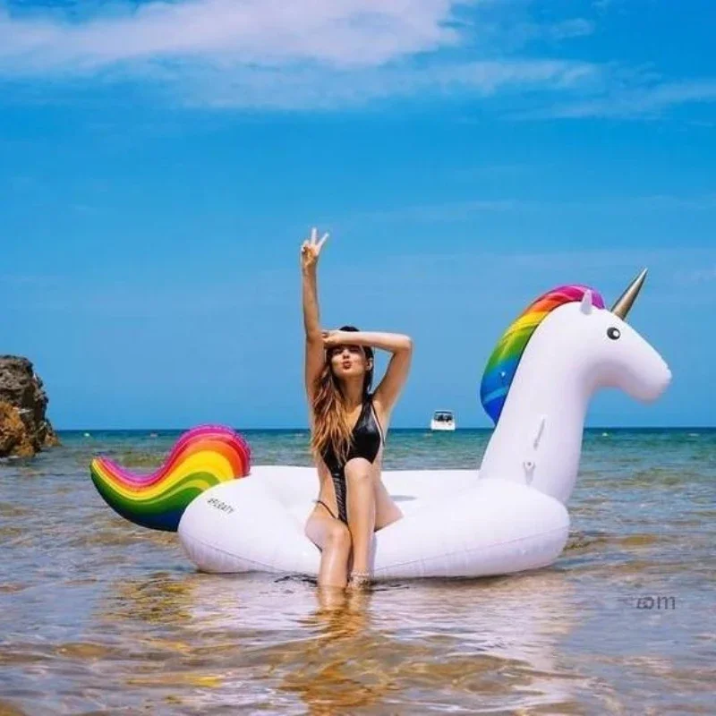 Genuine environmentally friendly thickened PVC inflatable swan flamingo seven rainbows Pegasus unicorn mount floating row