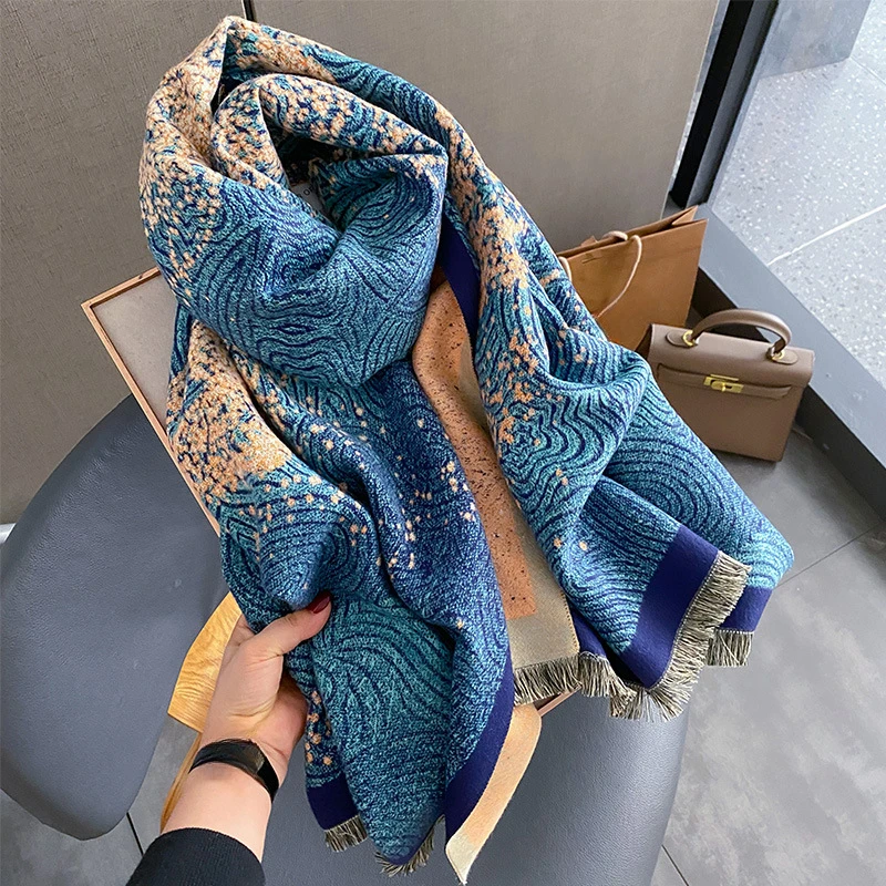 Cashmere Scarf Women Design Pashmina Warm Flower Shawls Female Winter Foulard Lady Wraps Thick Blanket Luxury Brand Stoles 2023