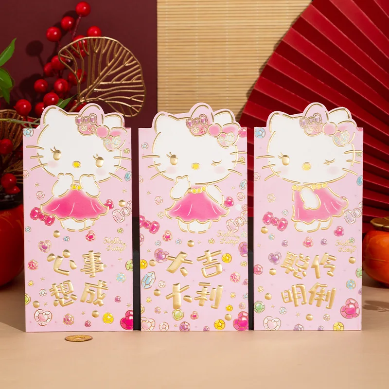 Sanrio Hello Kitty New Year Red Envelope Set Children's Creative Kawaii Cartoon Red Envelope Bag Anime Money Envelope Kid Gifts