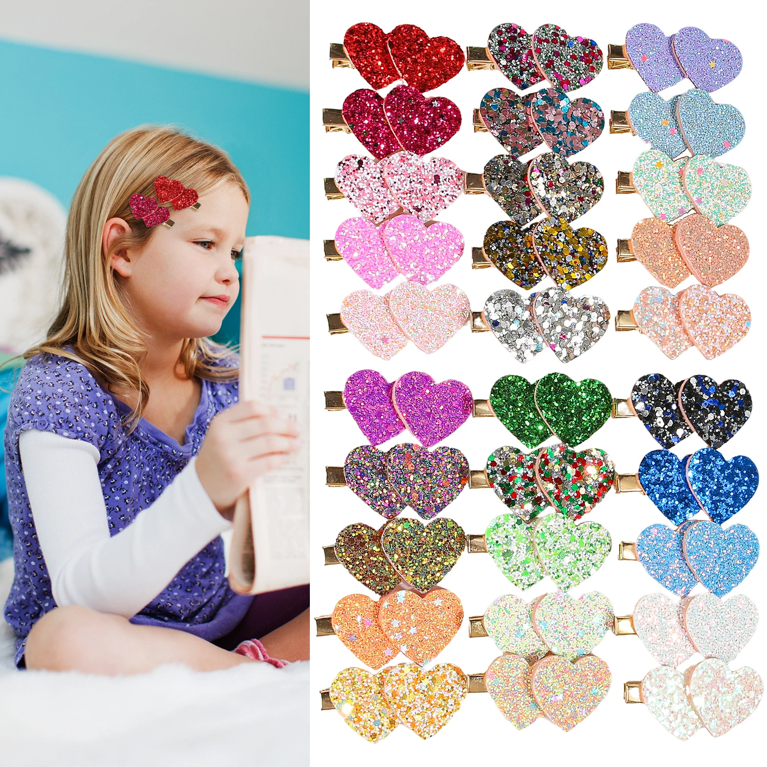 

5 шт., блестящие заколки для волос в форме сердца, заколки для волос для девочек, блестящие разноцветные детские заколки в форме сердца, аксессуары для волос