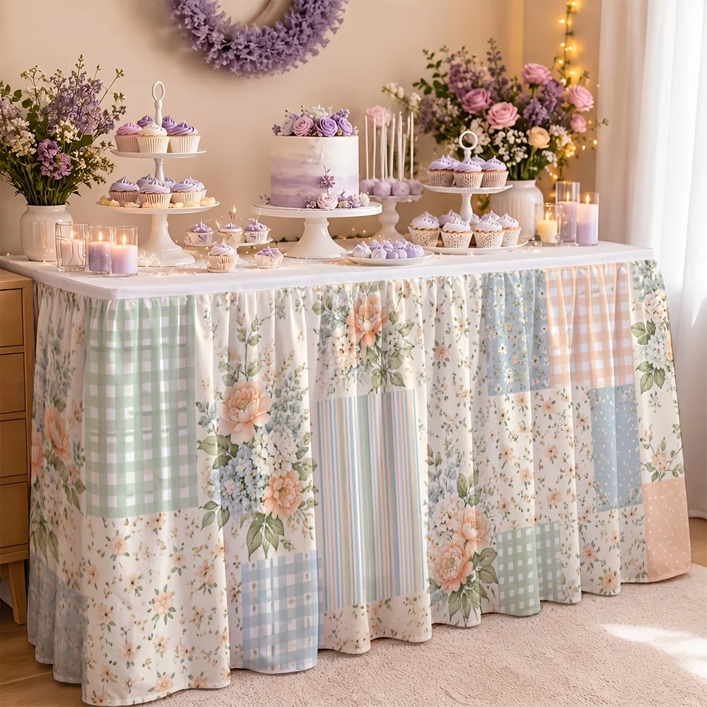 1 tablecloth skirt with vintage floral and pastel stitching