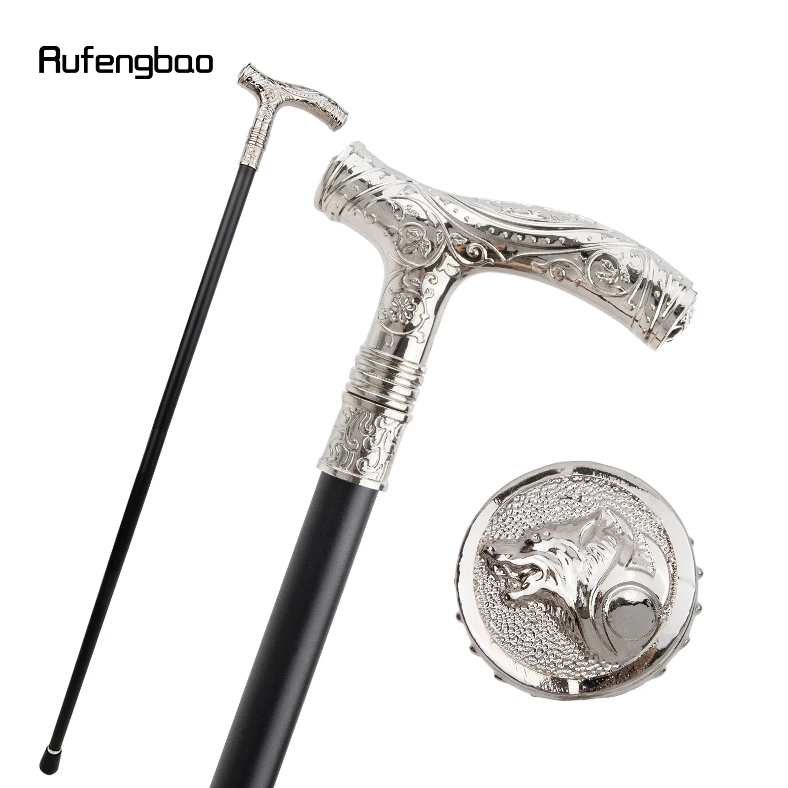 

White Wolf Head Flower Single Joint Walking Stick Decorative Cospaly Party Fashionable Cane Halloween Crosier 93cm