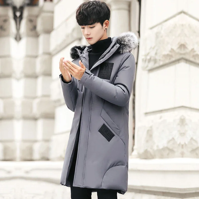 

Winter Mid-length Fashion Warm Parka New Youth Winter Thickened Windproof Long Parkas Male Down Fur Collar Parka Jacket for Men