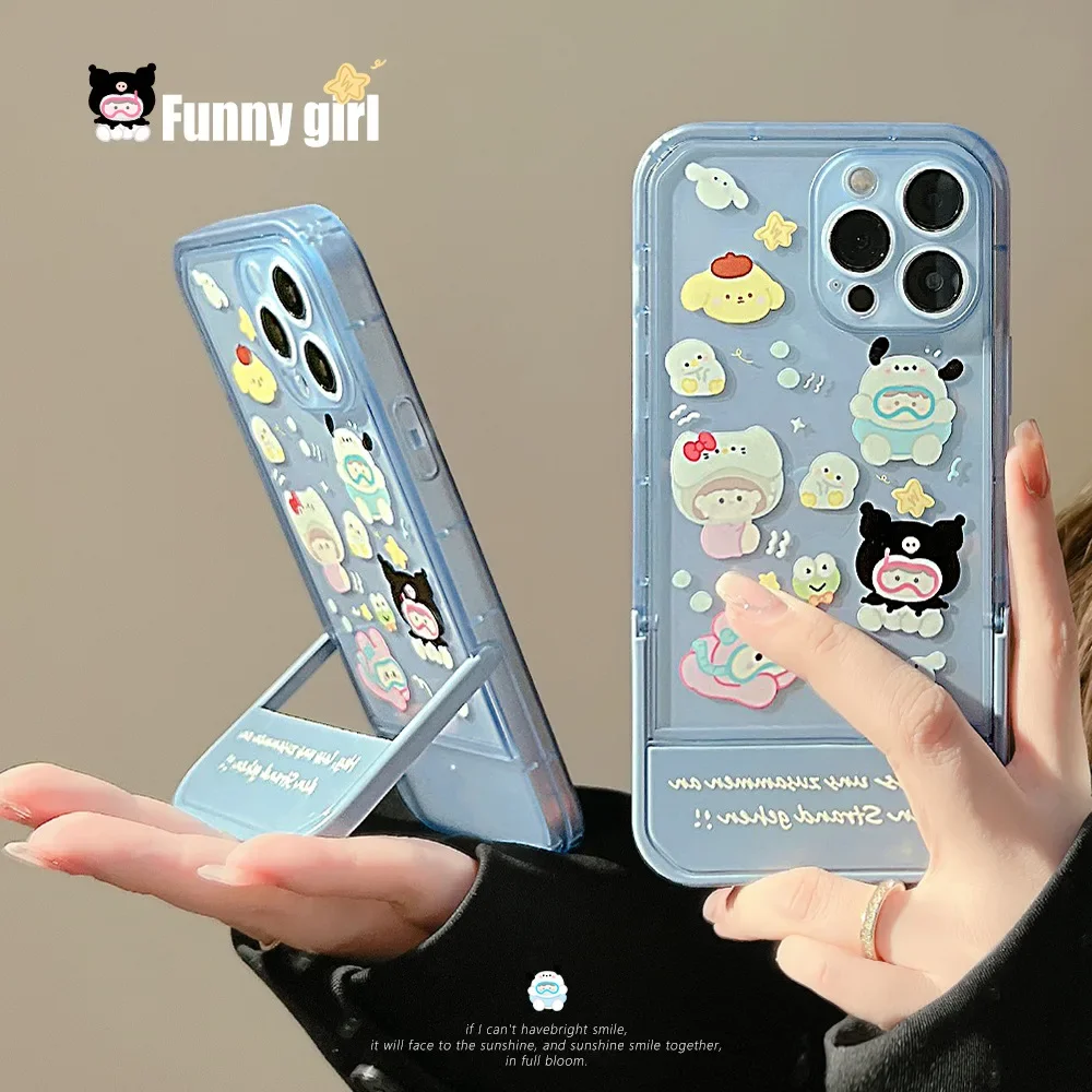 Sanrio Hello Kitty Kuromi My Melody stand Cartoon Phone Case For iPhone 15 14 13 12 11 Pro Max Xr Xs 7 8 14 Plus Case Cute Cover