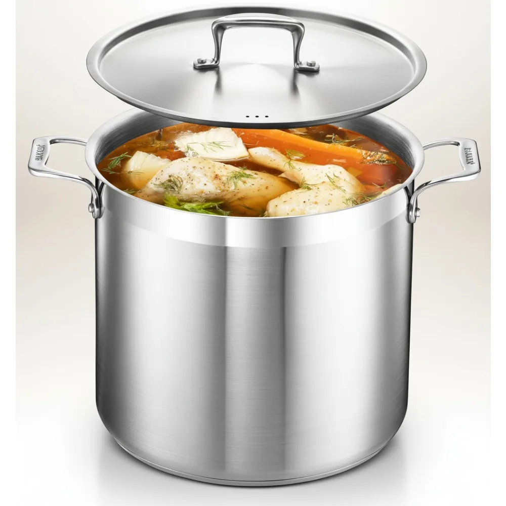 

Кастрюля из нержавеющей стали премиум-класса на 16 литров с крышкой — ровный нагрев, безопасная в духовке для домашних повара и любителей приготовления пищи