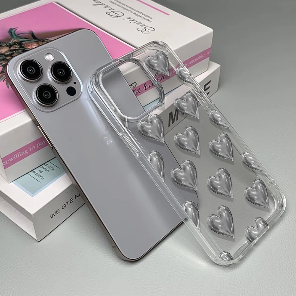 حافظة هاتف فضية مميزة على شكل قلب لهاتف آيفون 16 15 14 Plus 13 12 11 Pro Max X XS XR 7 8 Plus حافظة Funda غطاء ممتص للصدمات 16 15 #2