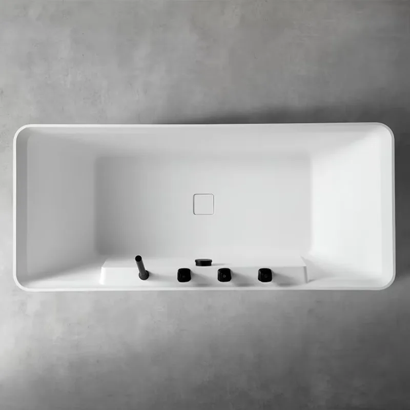 

White Adult Freestanding Bath Tub Rectangle Bathroom SPA with Hot & Cold Water Solid Surface Artificial Stone Massage Feature