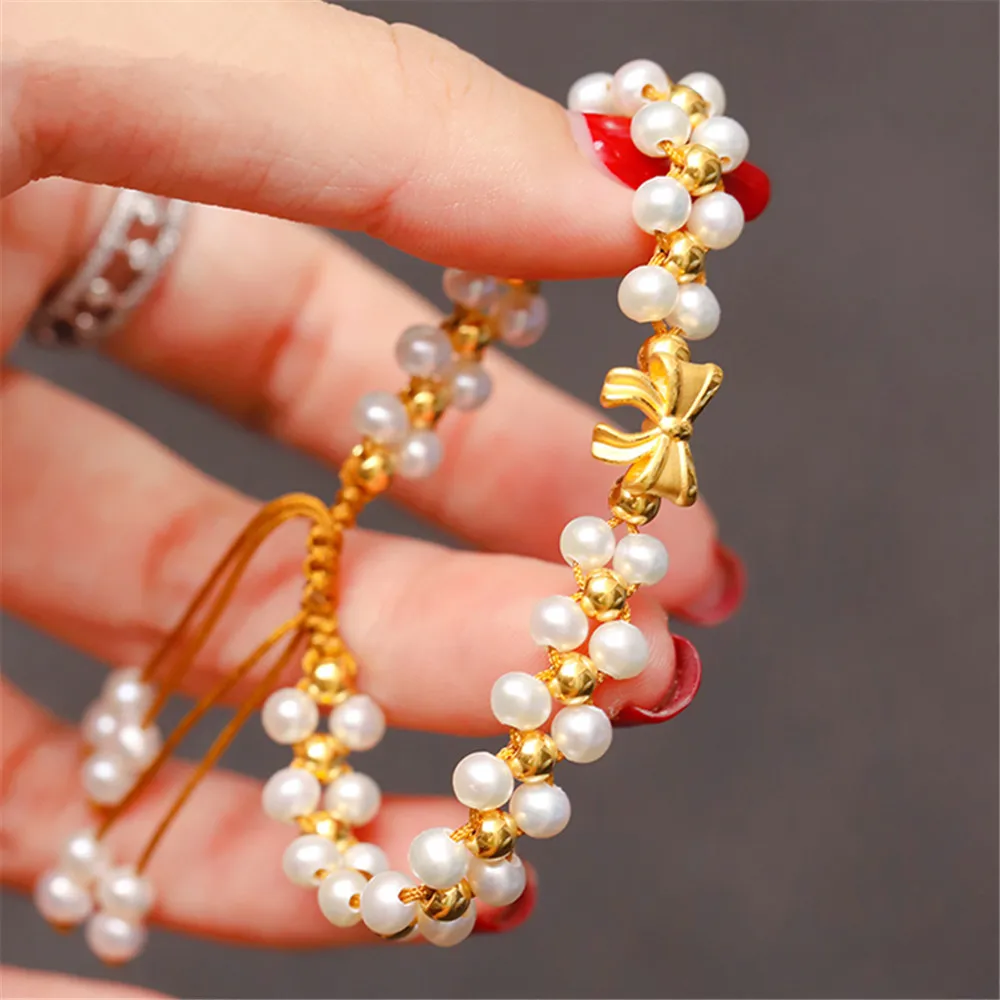 

Pure 999 24K Yellow Gold Women Princess Lucky Butterfly Braided Beads Bracelet 1.7-2g