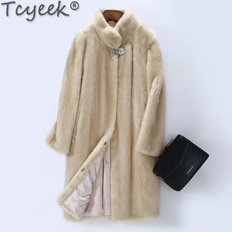 

Tcyeek Natural Fur Coats Mid-long High-end Real Mink Fur Coat Women Clothes 2023 Warm Elegant Winter Women's Fur Jackets Outwear