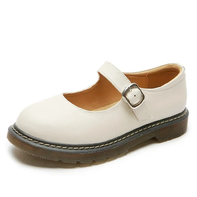 BEYARNE  Spring New Small Leather Shoes Female Uniform Round Toe Thick Heel British College Style Women's Shoes Vintage Shoes