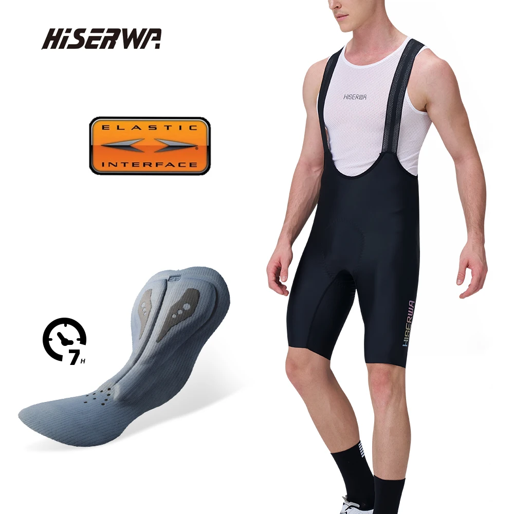 HISERWA Top Quality Men Cycling Bib Shorts 7H Italy Elastic Interface Pad Pro Team Mtb Road Bicycle Bib Short Pants 7 CM Leg