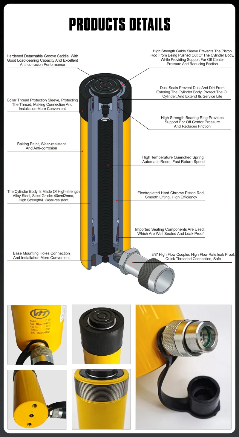 استبدال الأسطوانة الهيدروليكية للأغراض العامة RC-57 سعة 5T السكتة الدماغية الطويلة 177 مم رافعة هيدروليكية أحادية المفعول #6